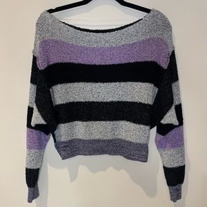 Free People Cropped Batwing Striped Sweater Extra Small